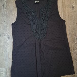 Black Sleeveless Embroidered Blouse | Size Medium